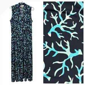 1X Michael Kors Ocean Coral Navy Turquoise Maxi Dress Cruise Beach Summer Knit